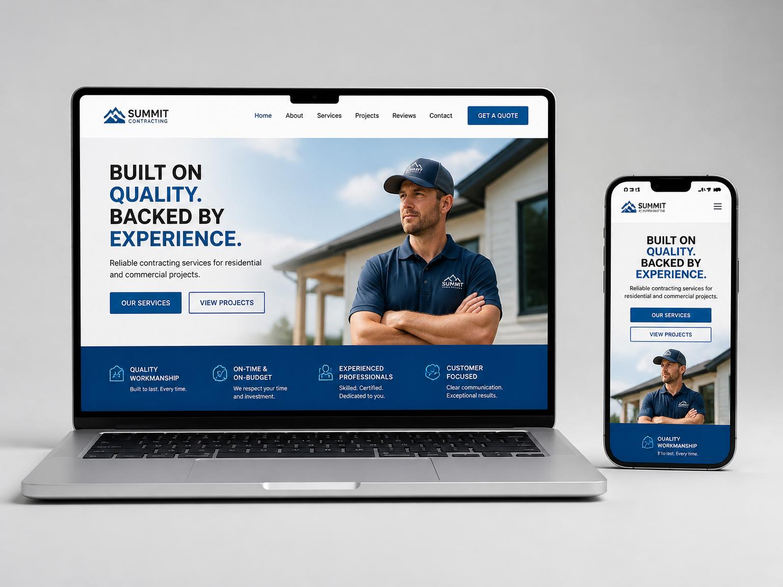 Contractor website shown on a laptop and mobile phone